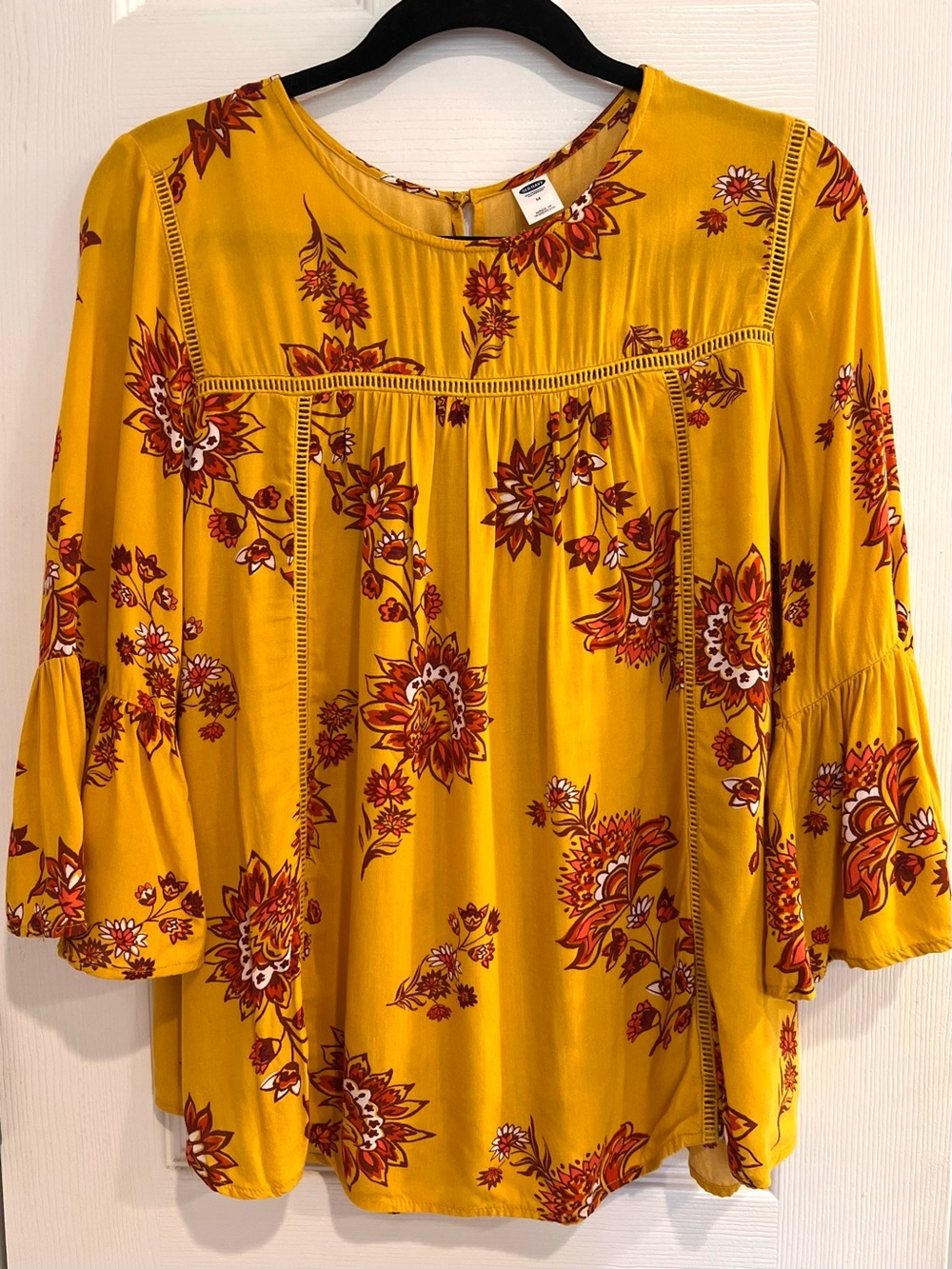 Bell Sleeve Boho Mustard Floral Peasant Blouse Top Flowy Relaxed Flowy Old Navy